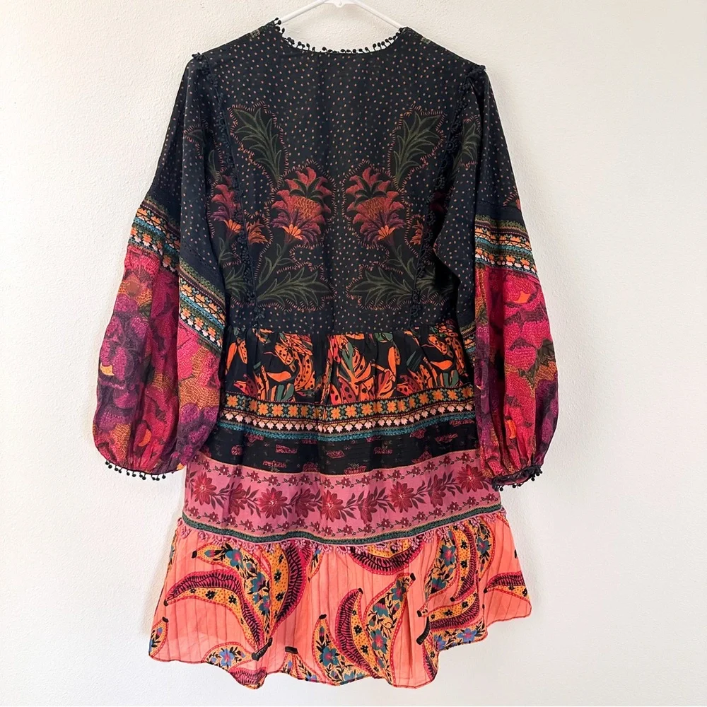 FARM RIO‎ Boho Indie Mixed Patchwork Mini Dress Cotton Gipsy XS - Picture 7 of 7